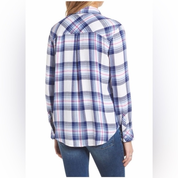 Rails Hunter Plaid Button Down Shirt Flannel Ivory Bluebell Pink Size Large - Picture 2 of 9